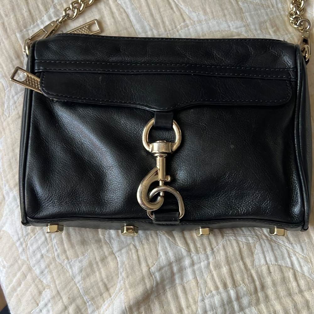 REBECCA MINKOFF BLACK LEATHER SILVER CHAIN LARGE MAC CROSSBODY BAG - Picture 6 of 14